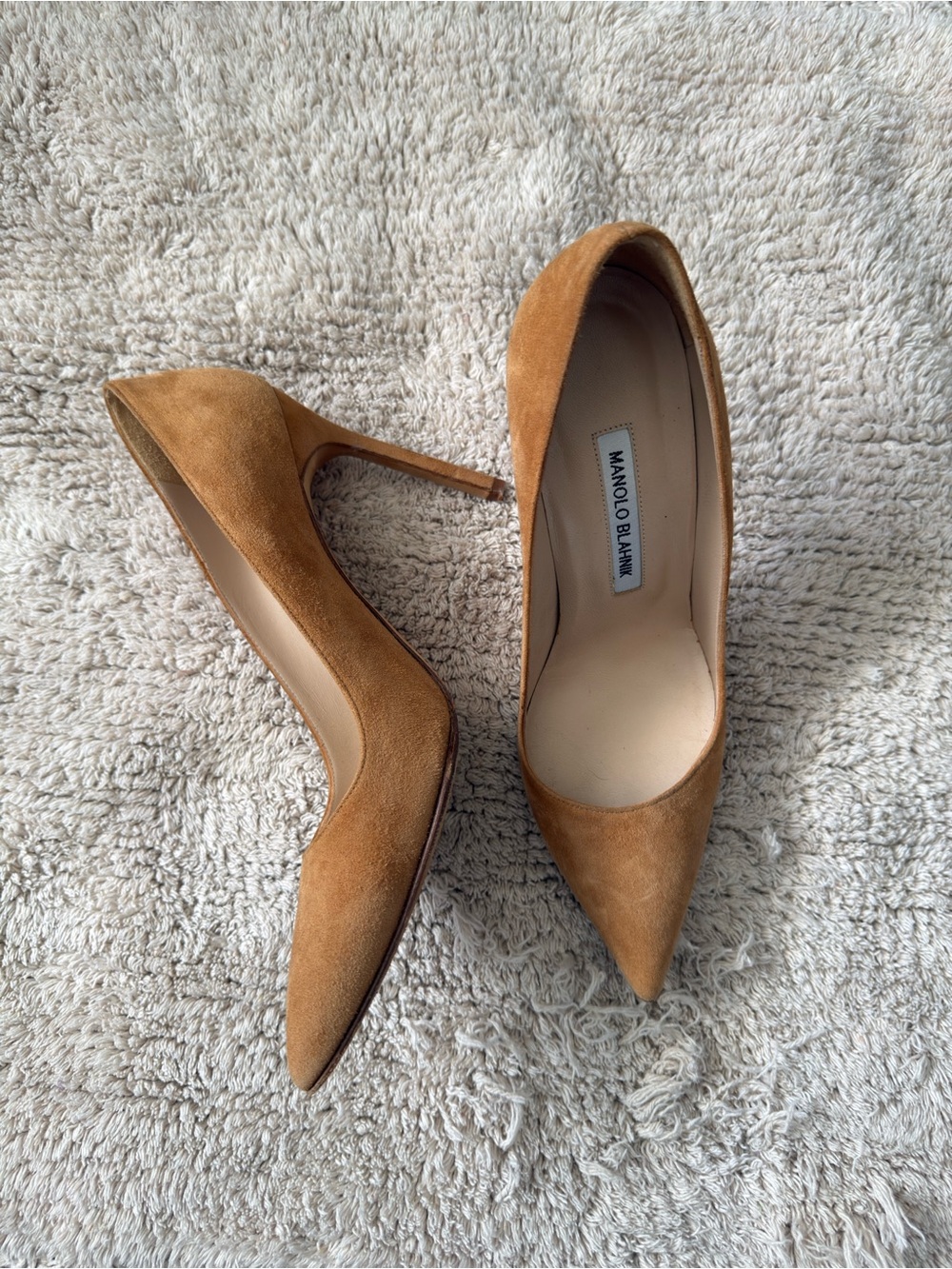 Manolo Blahnik Camel Suede Pointed-Toe Stiletto Pumps